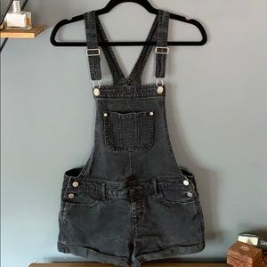 Washed Black Low Rise Short Overalls SZ 26/27